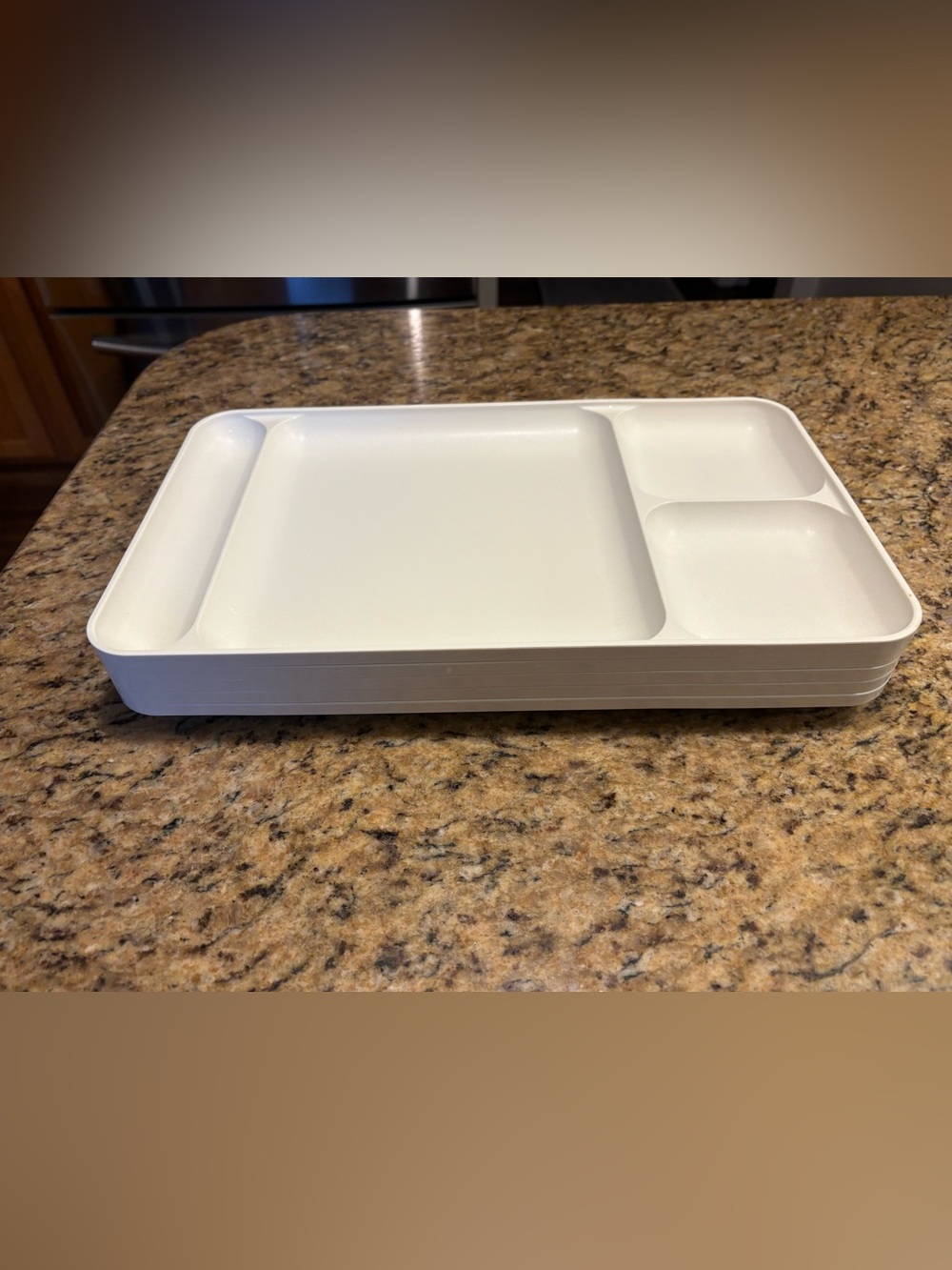 Vintage Tupperware Almond Plastic Divided Lunch Tray (model #1535) - Set Of 5